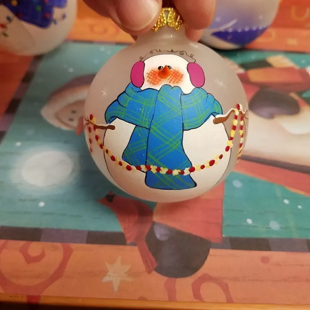 Set of 3  Hand painted 3D snowman ornaments. Aprox 8